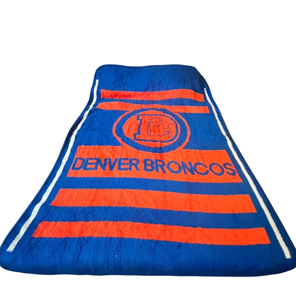 Vintage San Marcos Denver Broncos Blanket Reversible Plush Cobija NFL Blue